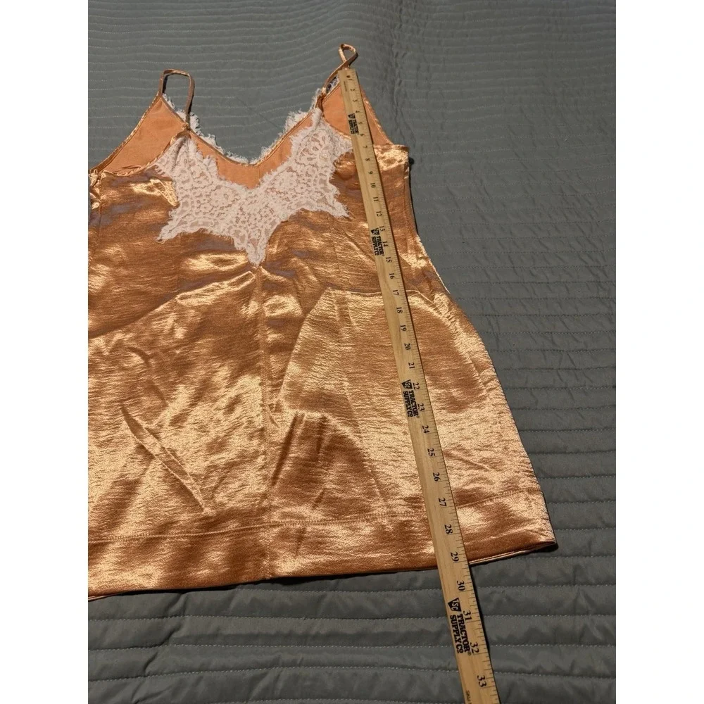 Free People Still The One Satin Lace Mini Slip Dress Toasted Combo Bronze Large